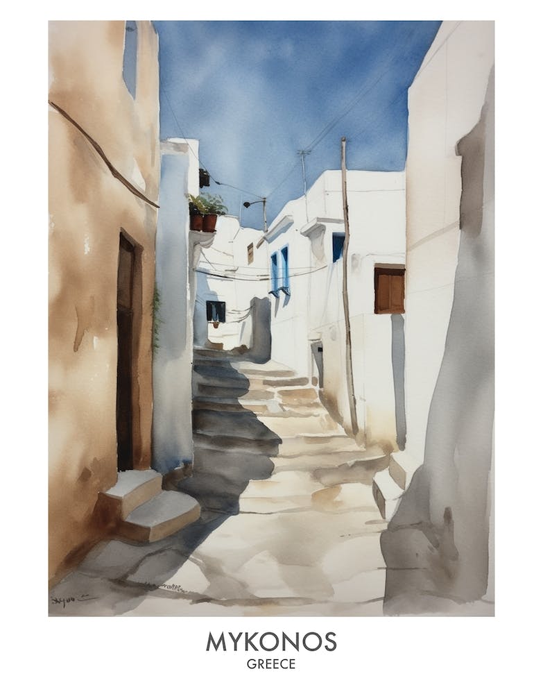 Mykonos Griechenland Aquarell Reiseplakat
