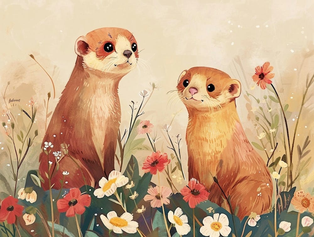 Floral Animal Illustration Ferret 4