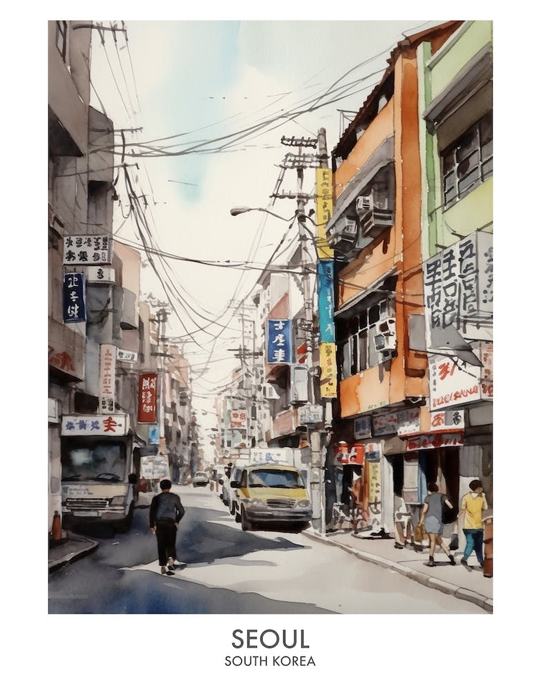 Seoul 1 Watercolour Travel Poster