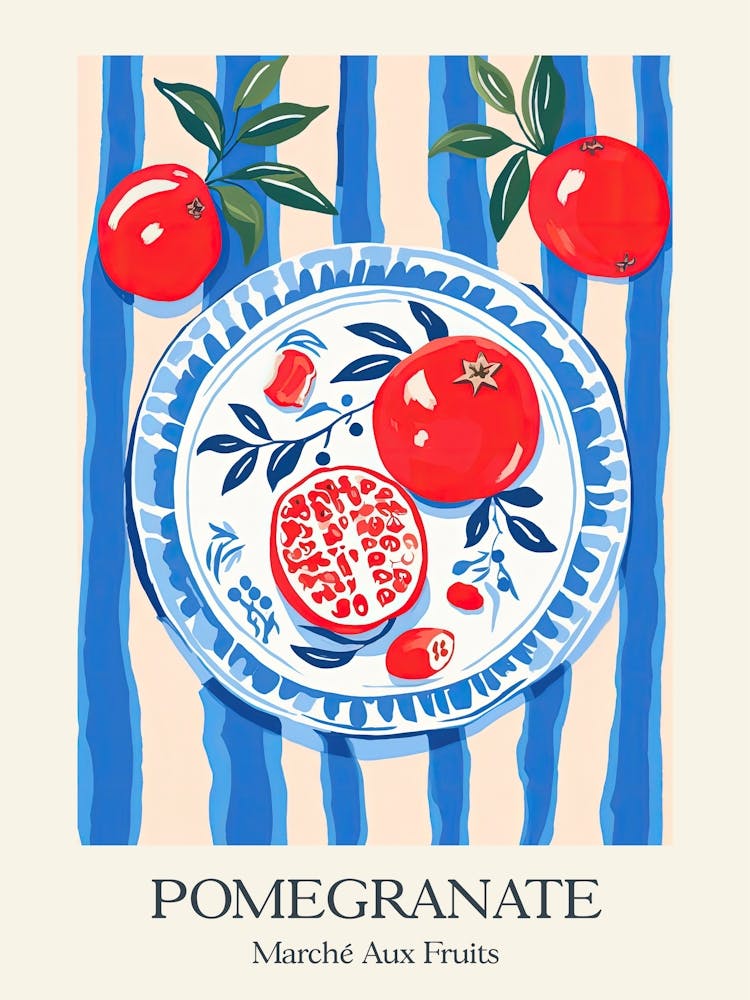 Marche Aux Fruits Pomegranate Fruit Summer Illustration 2