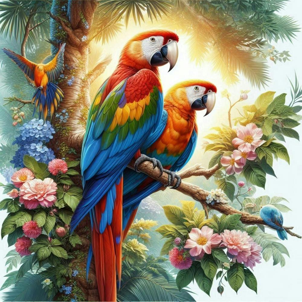 Parrots in tree