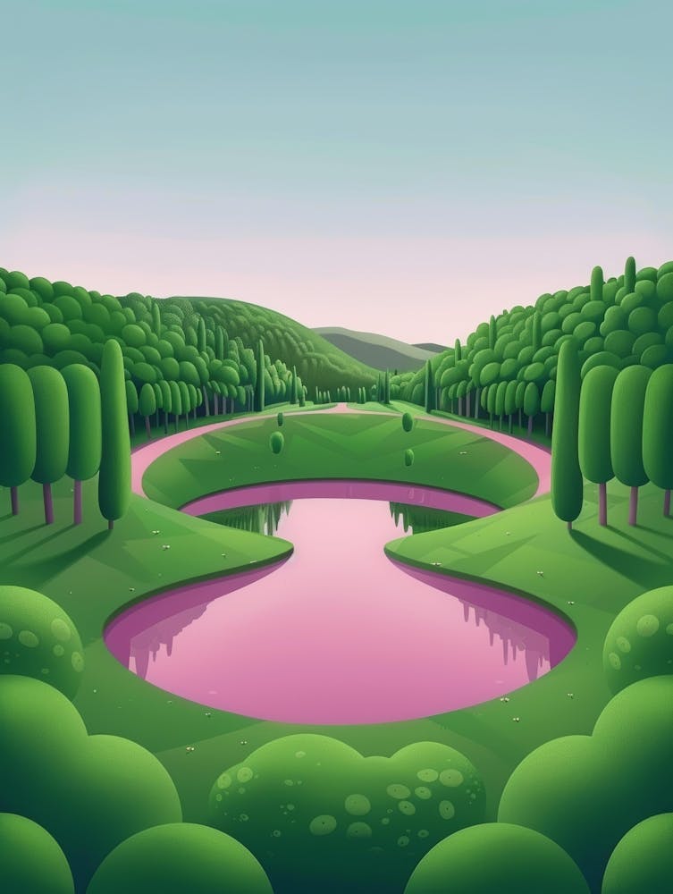 Pink Pond In The Forest