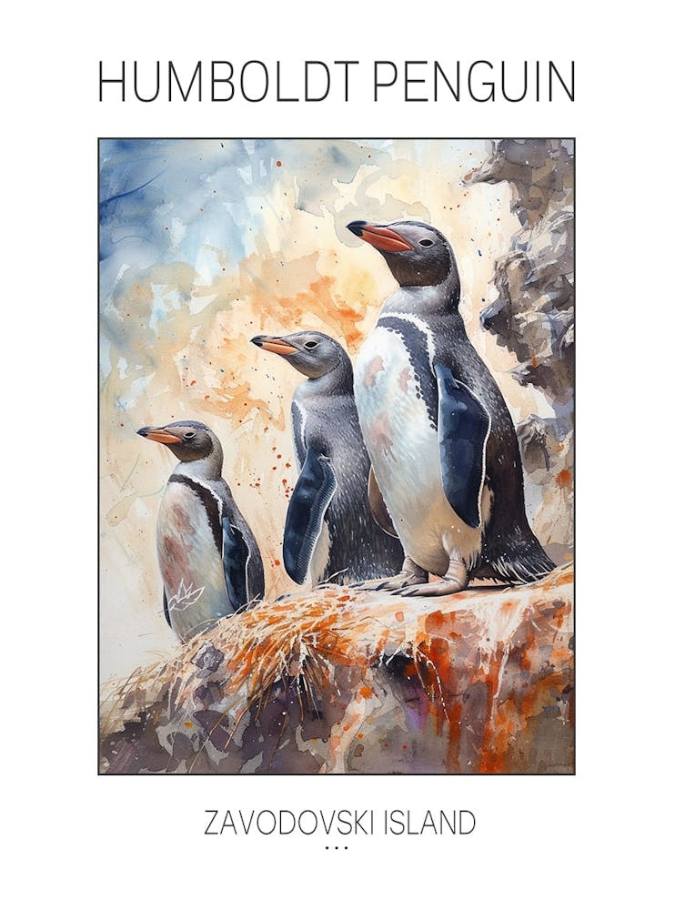 Humboldt Penguin Zavodovski Island Watercolour Painting 2 Poster