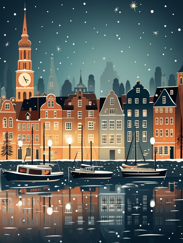 Winterreise Nacht Illustration Kopenhagen Dänemark 4