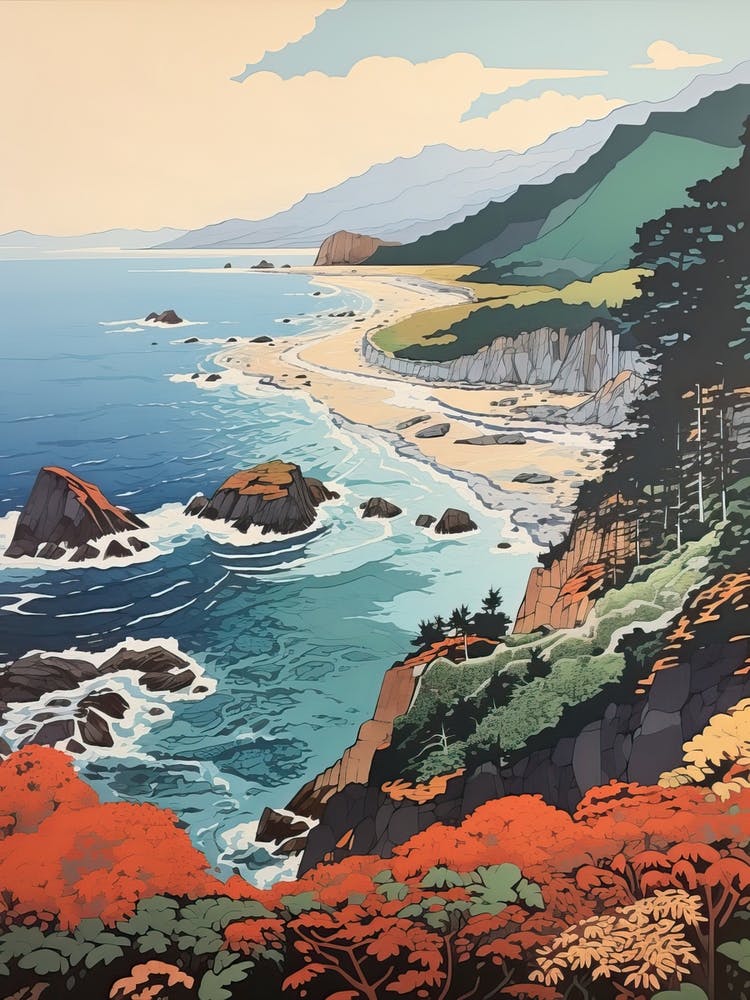 Shiretoko Peninsula In Hokkaido, Ukiyo E Drawing 2