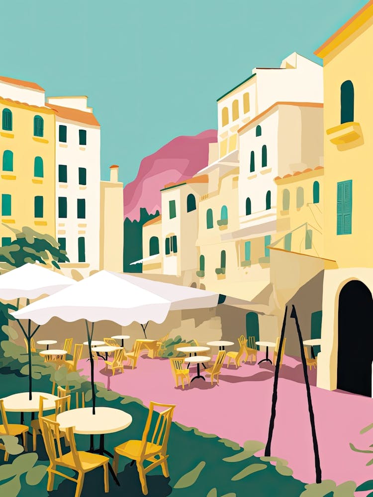 Amalfi, Italy, Flat Pastels Tones Illustration 7