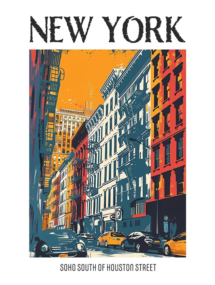 Soho South Of Houston Street New York Colourful Silkscreen Illustration 4 Poster