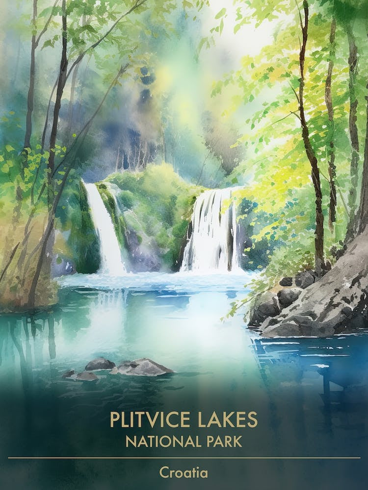 Plitvice Lakes National Park Croatia Watercolour 3