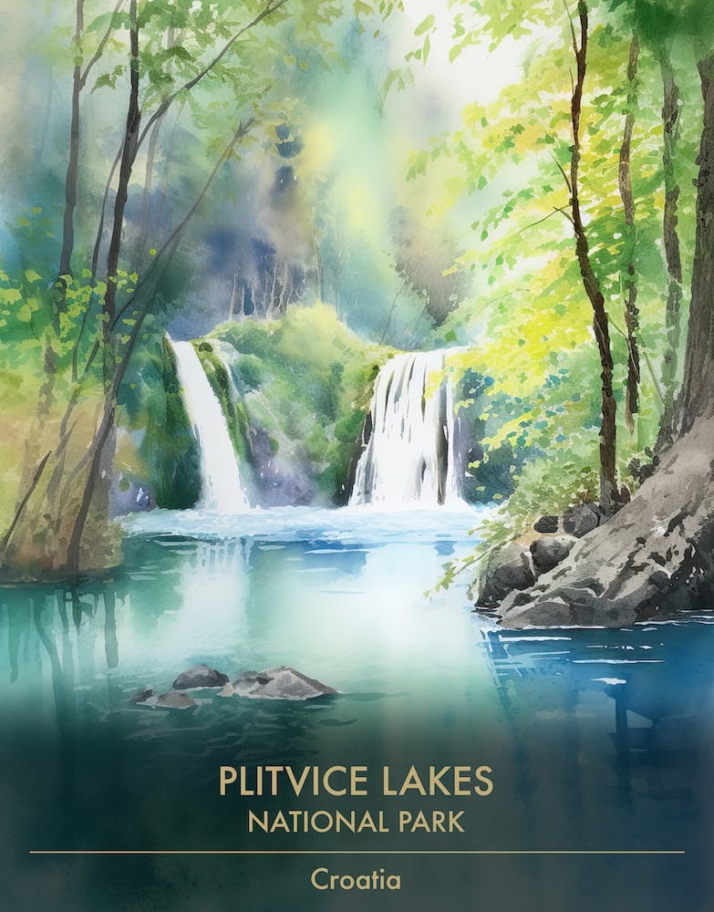 Plitvice Lakes National Park Croatia Watercolour 3