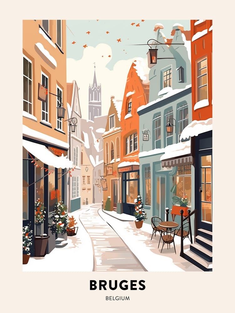 Vintage Winter-Reiseplakat Brügge Belgien 3