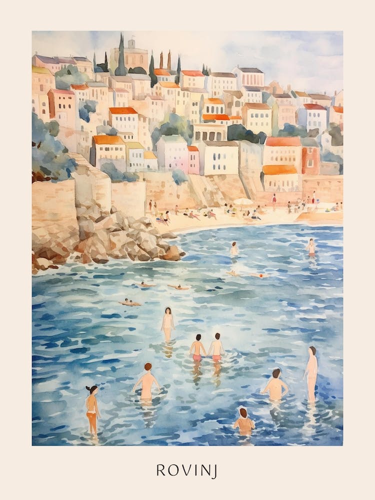 Swimming In Rovinj Croatia Watercolour Poster