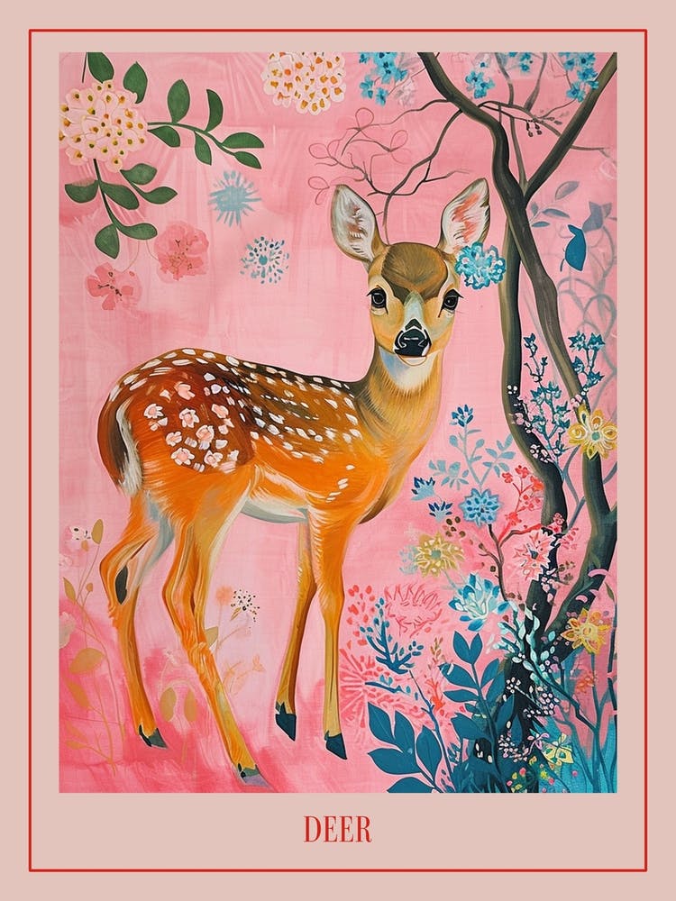 Floral Animal Painting Deer 4 Poster