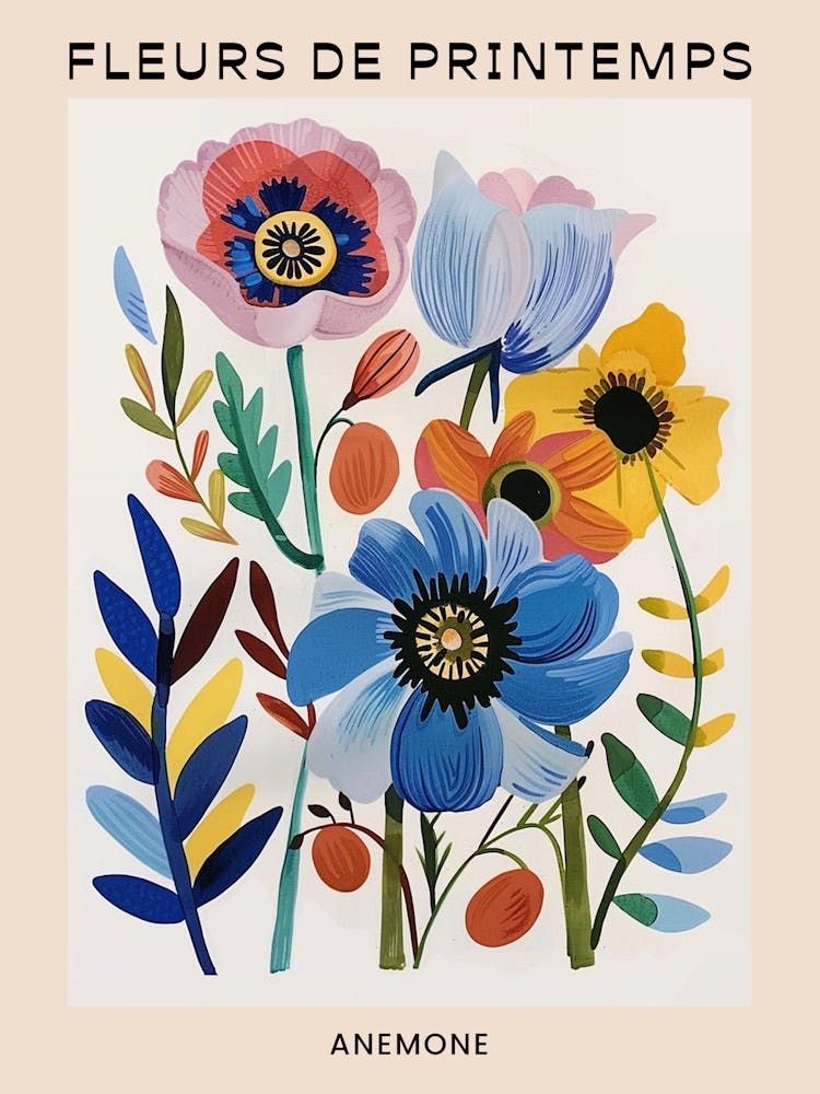 Spring Floral French Poster  Anemone 1