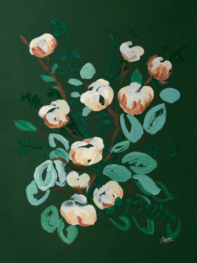 Celadon Flowers And Leaves Dark Green