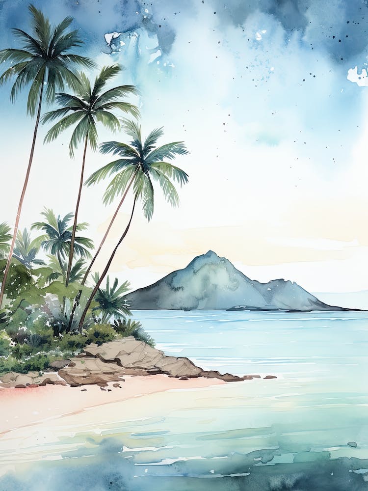 Watercolour Of Lanikai Beach   Oahu Hawaii Usa 3