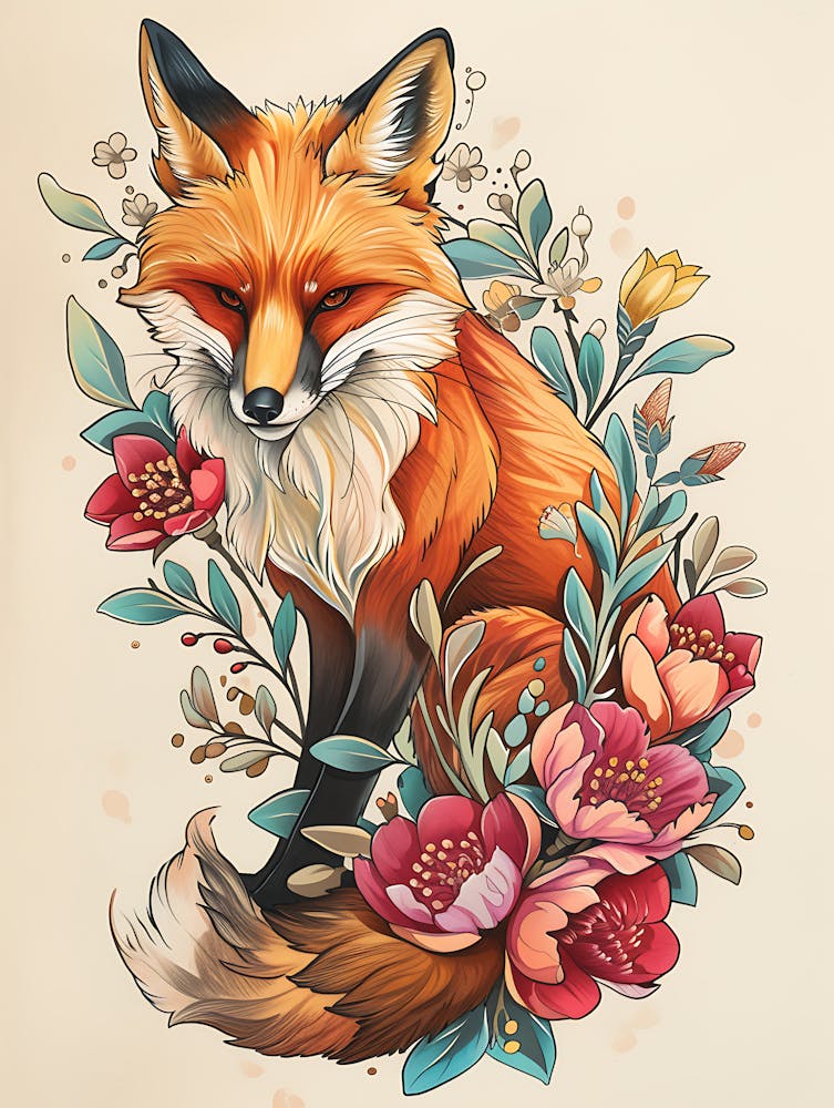 Amazing Red Fox With Flowers 13