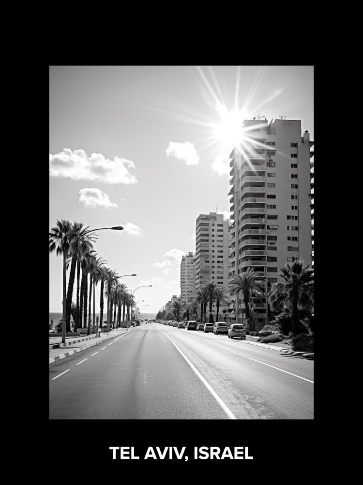 Poster von Tel Aviv, Israel, Mediterrane Schwarz-Weiß-Fotografie Analog 1