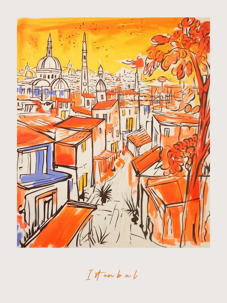 Istanbul Turkey 3 Orange Drawing Poster