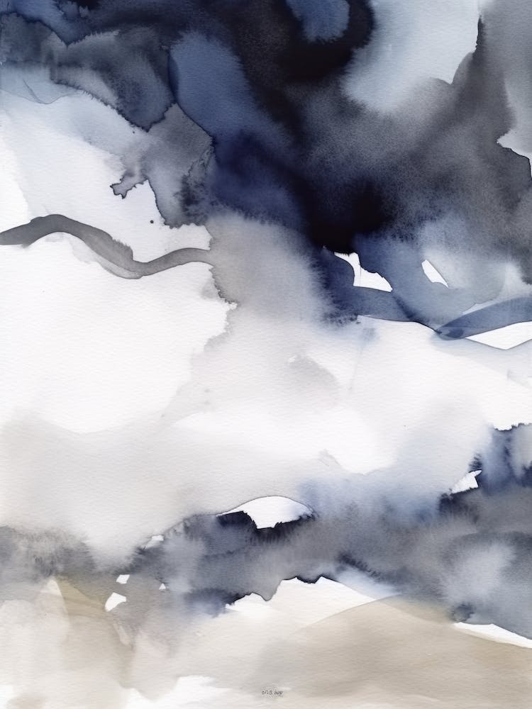 Watercolour Abstract Navy And Grey 7