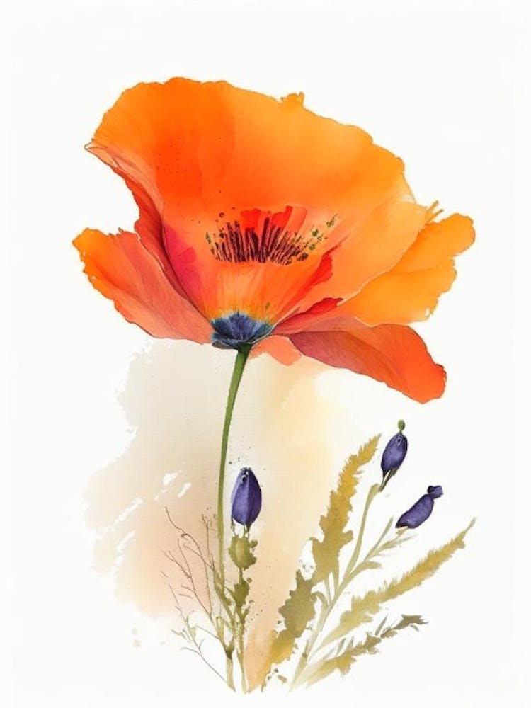 California Poppy Wildflower Watercolour 2