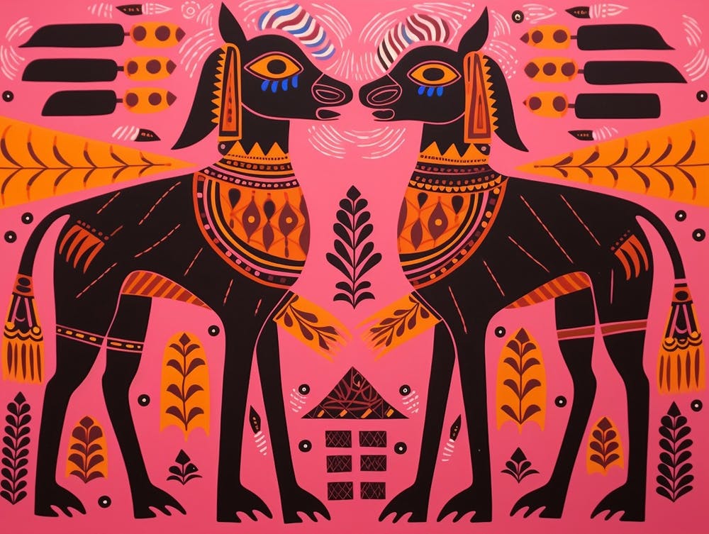 Wild Dog Folk Style Animal Illustration