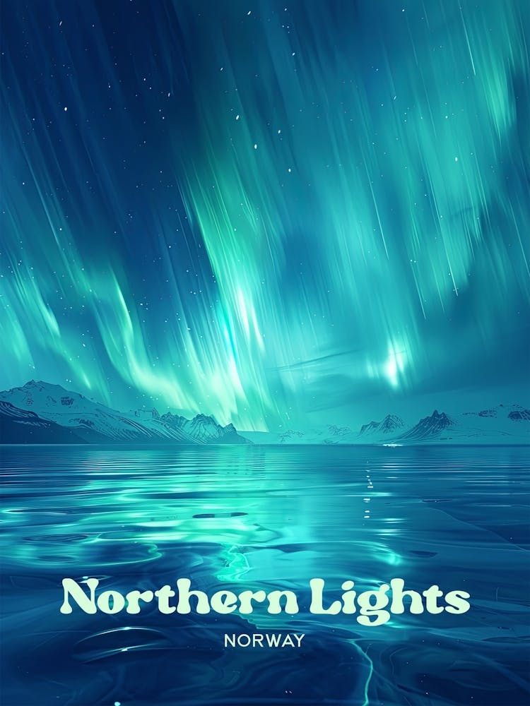 Northern Lights Norway Aurora Borealis Digital Travel Art