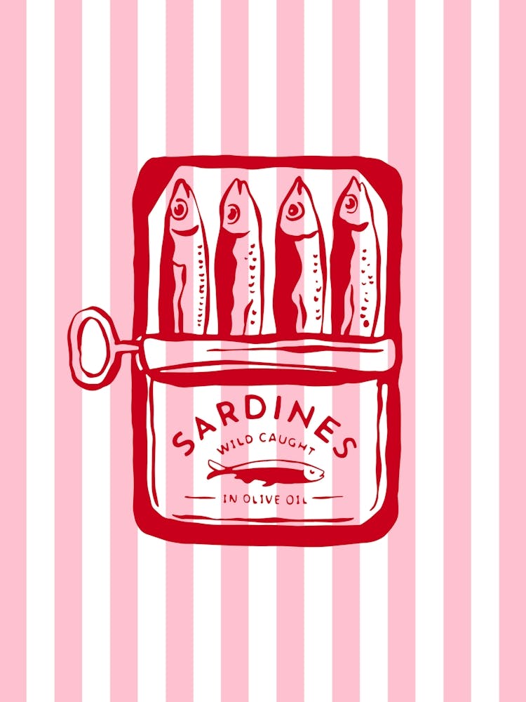Red Sardines Striped Kitchen Poster