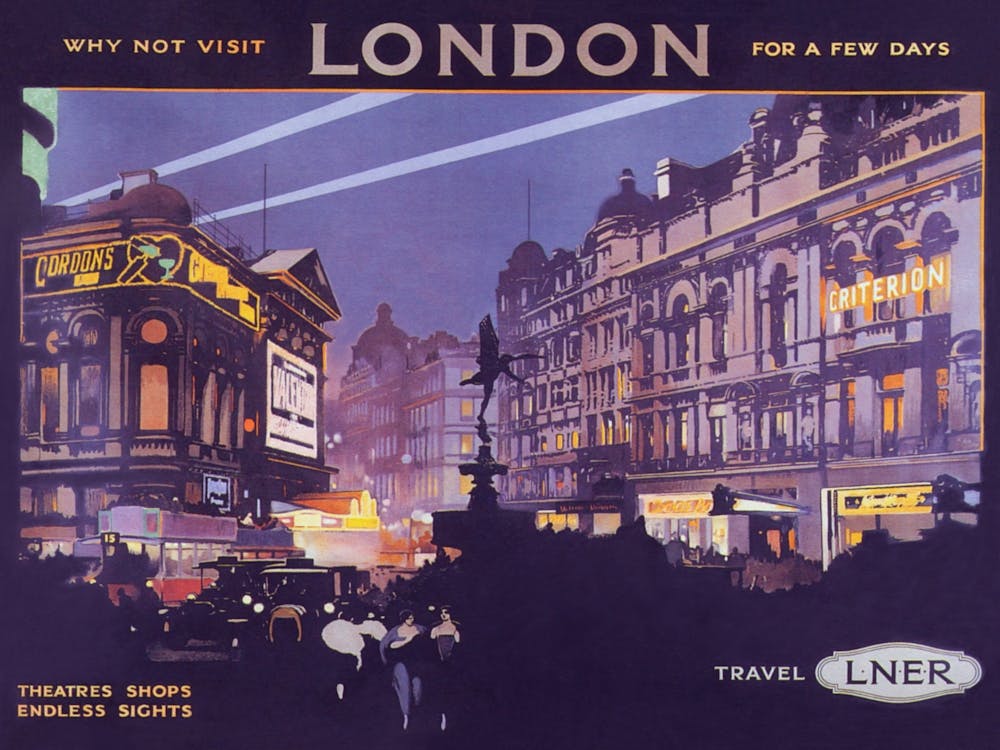London At Night Vintage Travel Poster