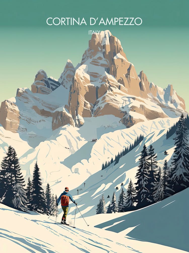 Poster Of Cortina D Ampezzo   Italy, Ski Resort Illustration 0