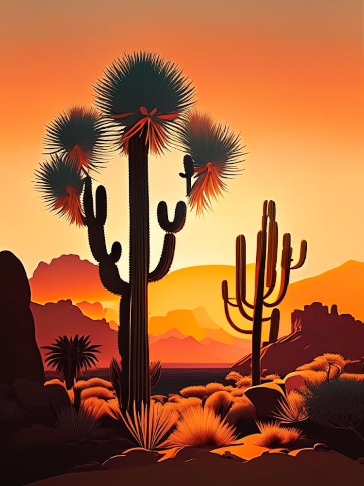 Joshua Trees At Sunrise Retro Illustration (6)