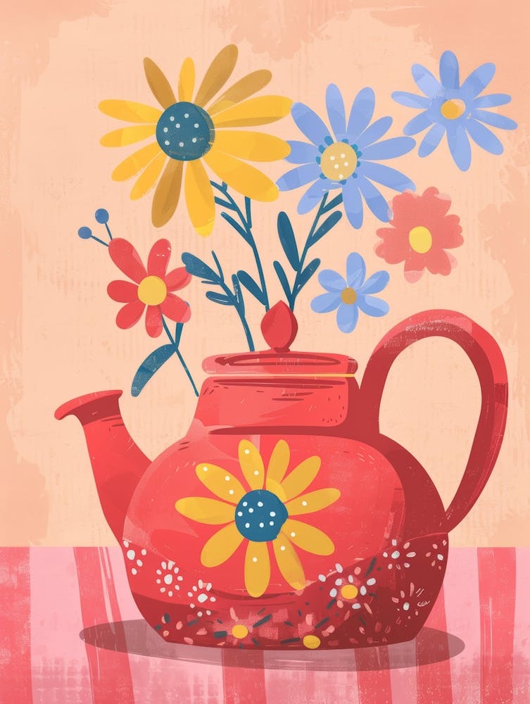 Red Teapot With Flowers 1