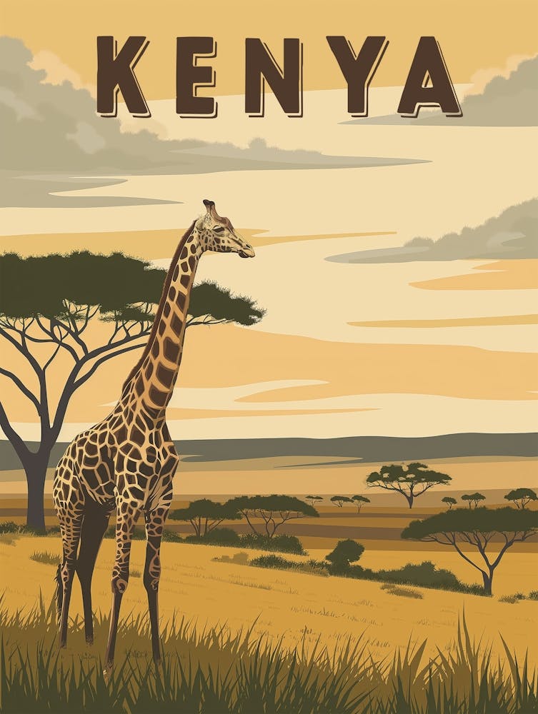 Vintage Kenya Travel - African Giraffe