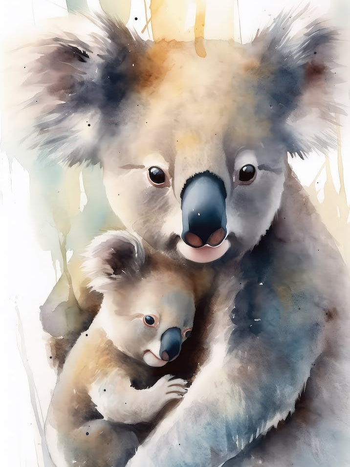 Baby Koala With Mom Watercolor