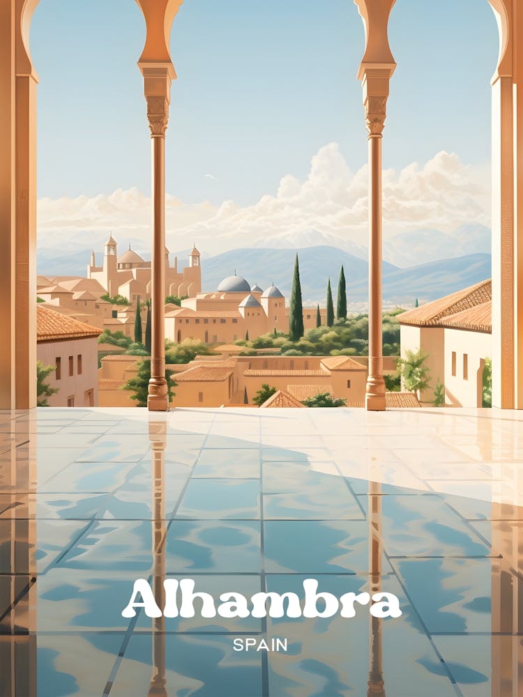 Alhambra Palace Andalusia Spain Travel Illustration