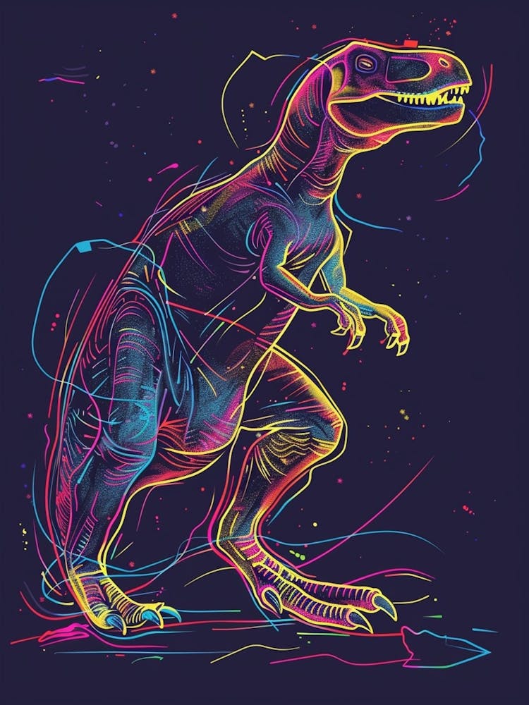 Neon Colourful Dinosaur Scribble