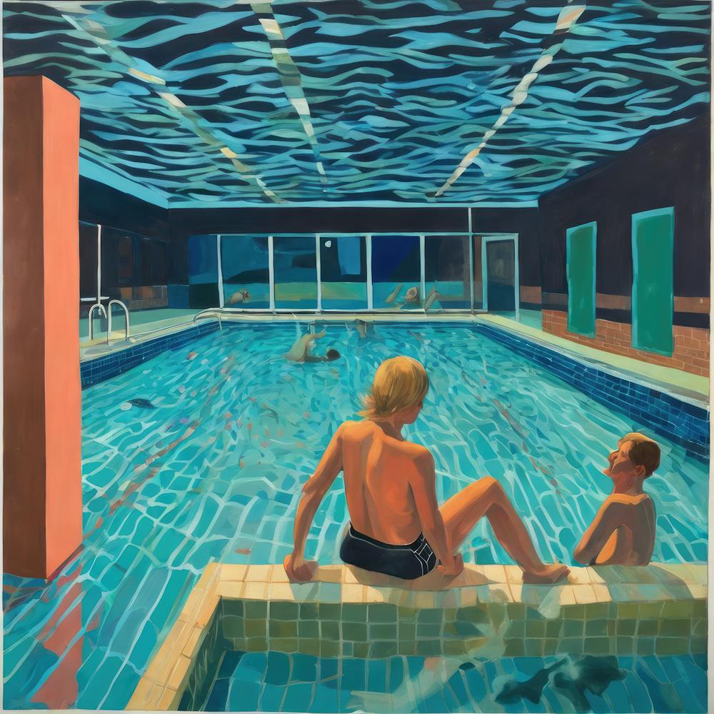 In Style of David Hockney. Swimming Pool at Night Series 6