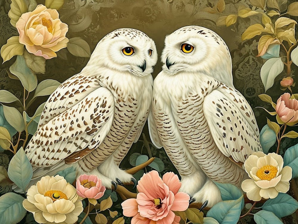 Floral Animal Illustration Snowy Owl 4