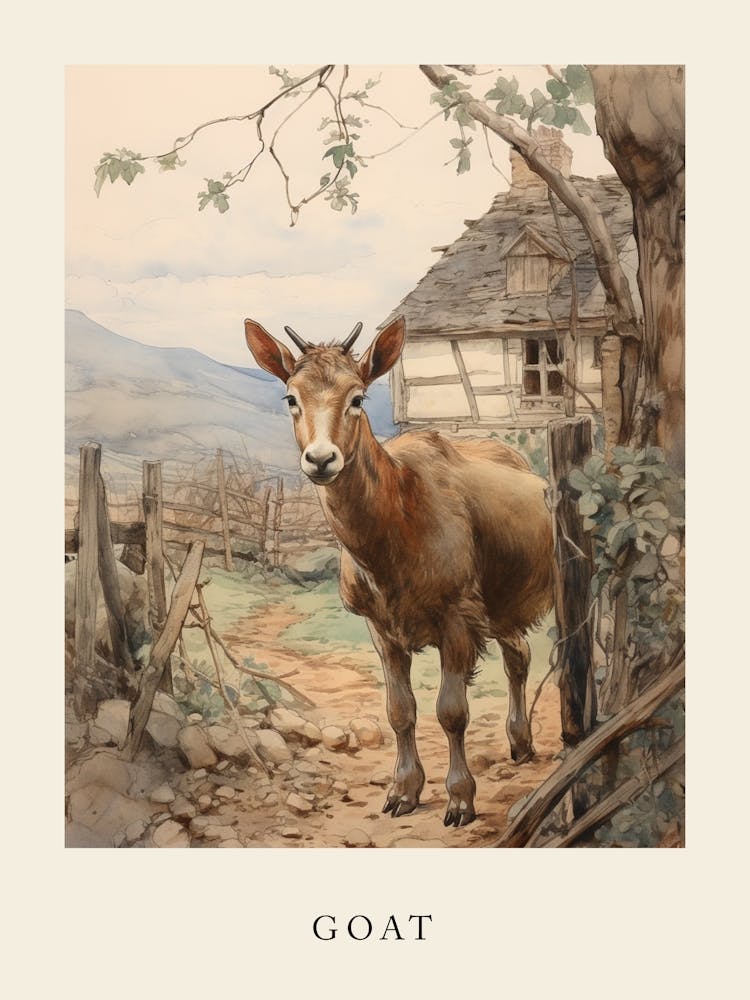 Beatrix Potter Inspired  Animal Watercolour Goat 2