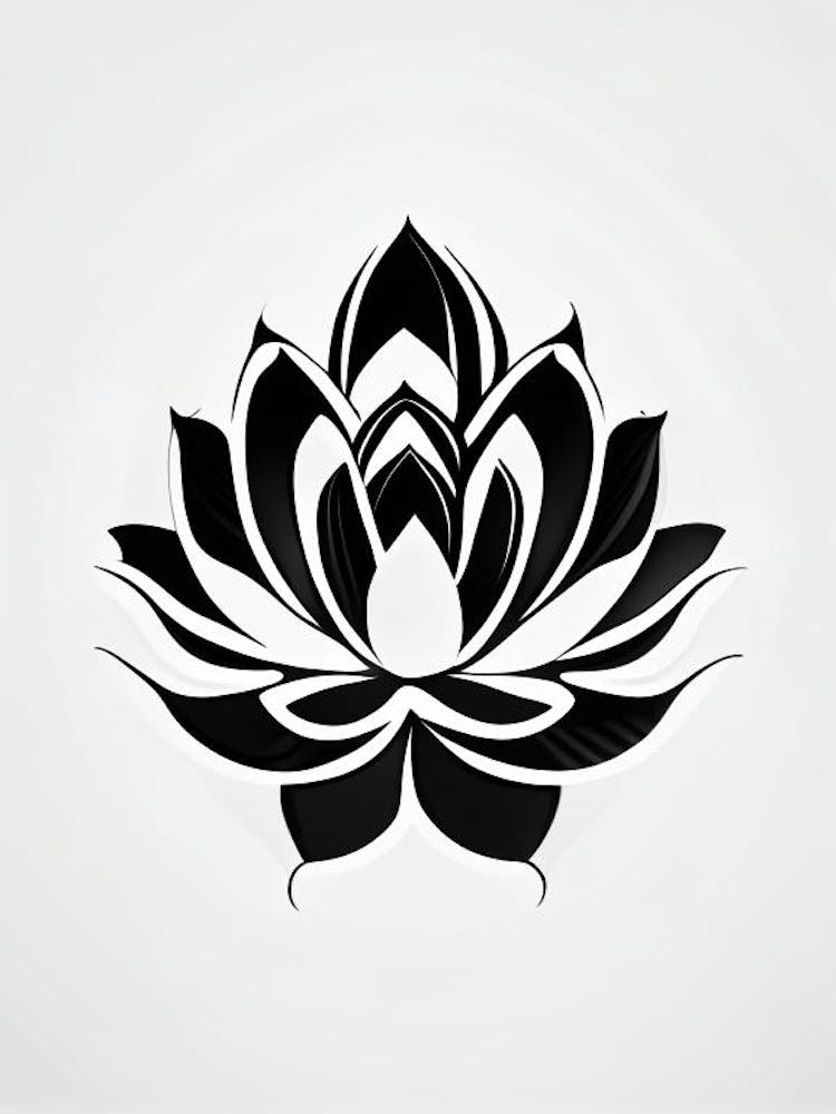 Lotus Flower, Buddhist Symbol Black And White Geometric 7