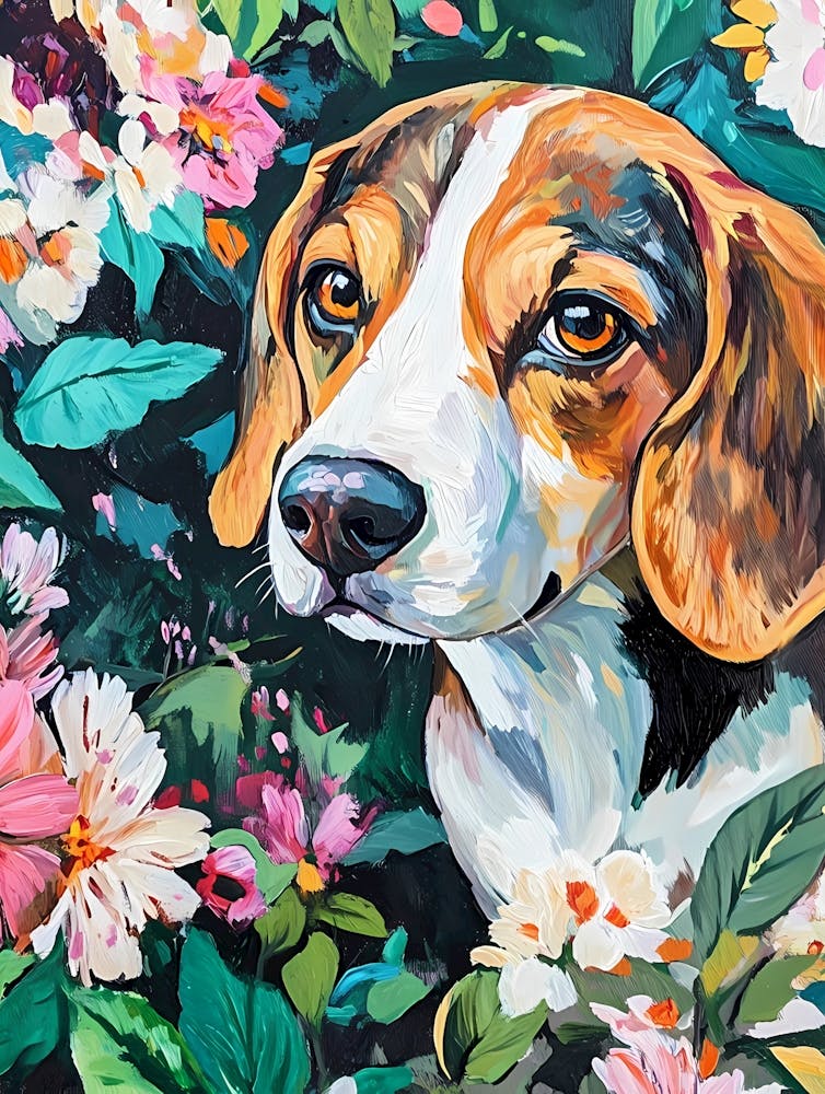 Beagle Floral Garden Portrait L
