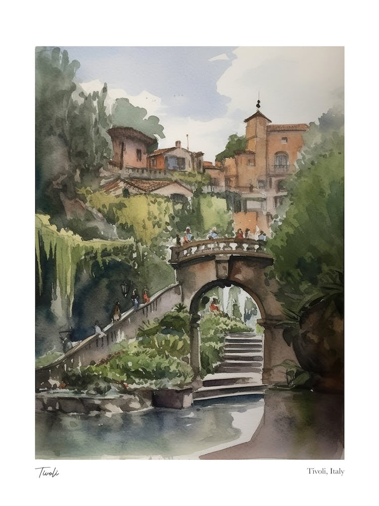 Tivoli, Italy 1 Watercolour Travel Poster