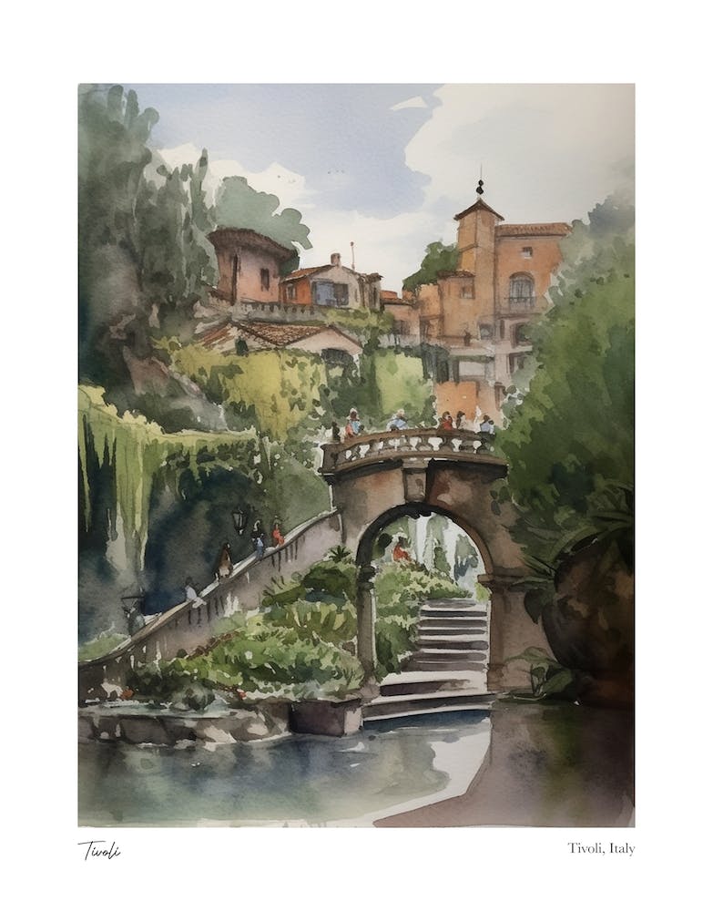 Tivoli, Italy 1 Watercolour Travel Poster