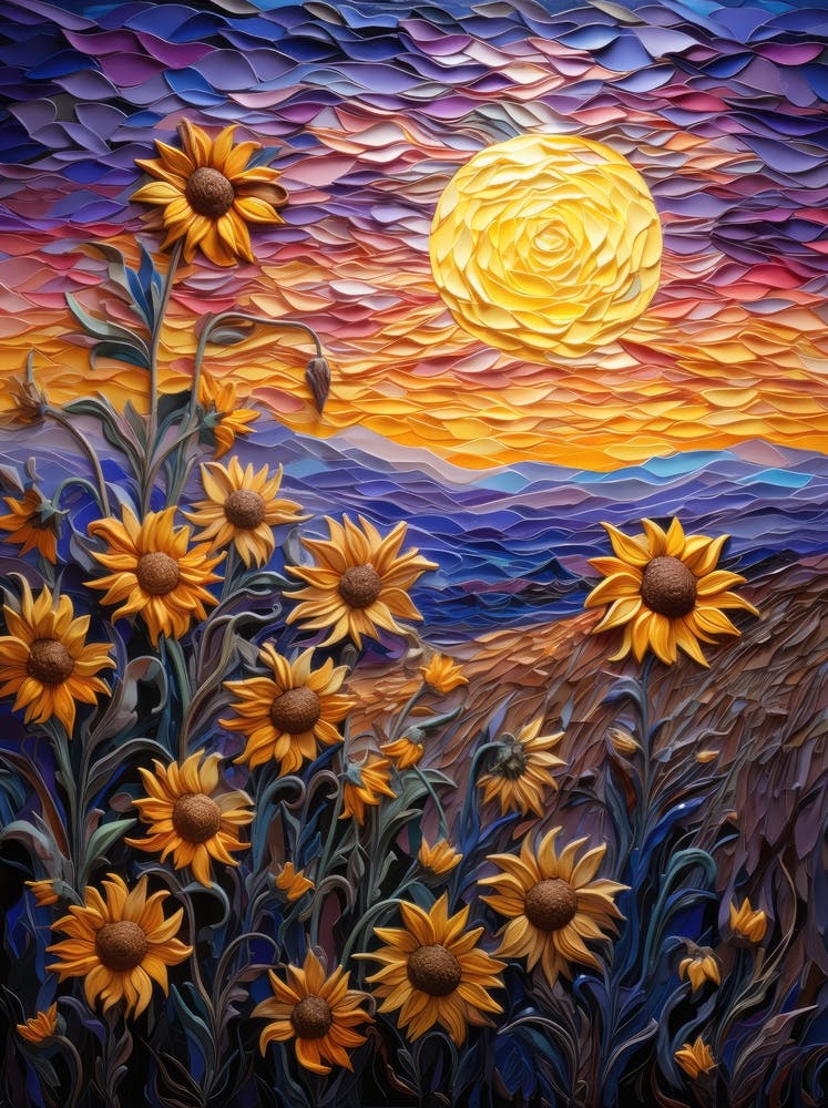 Sunflowers At Sunset