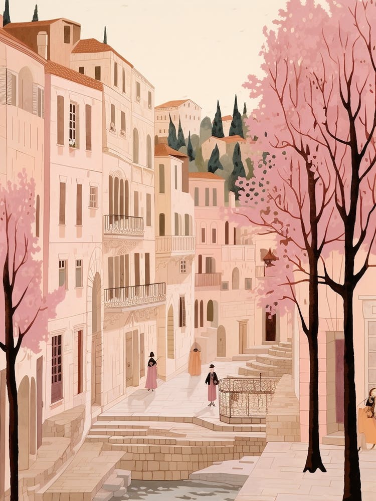 Pula Croatia 4 Vintage Pink Travel Illustration