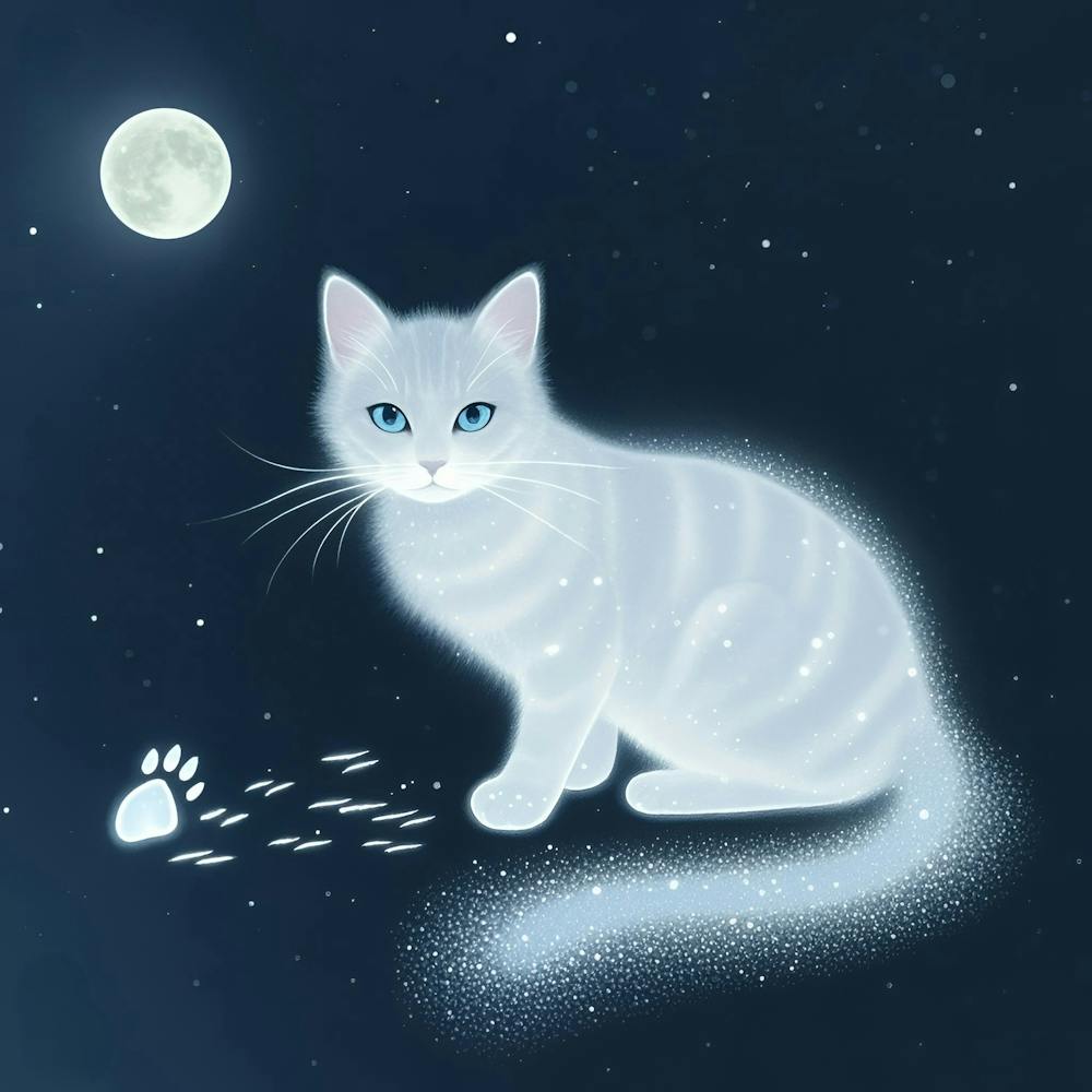 Weiße Katze im Mondlicht