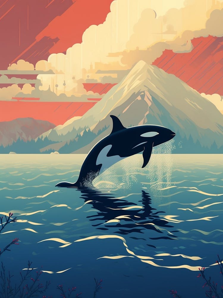 Red Orca Whale Jumping Out Of Water Red