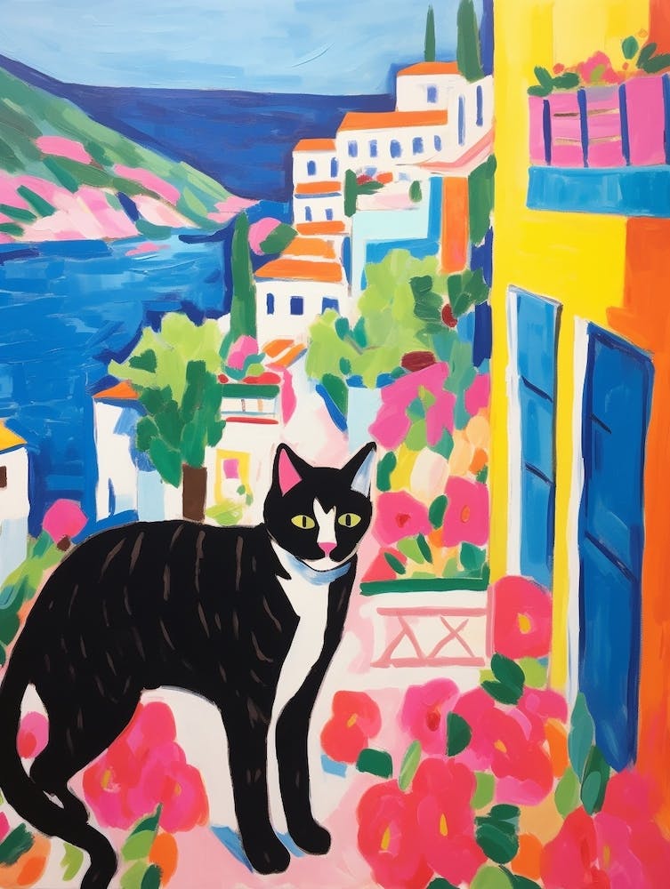 Painting Of A Cat In Capri Italy 3