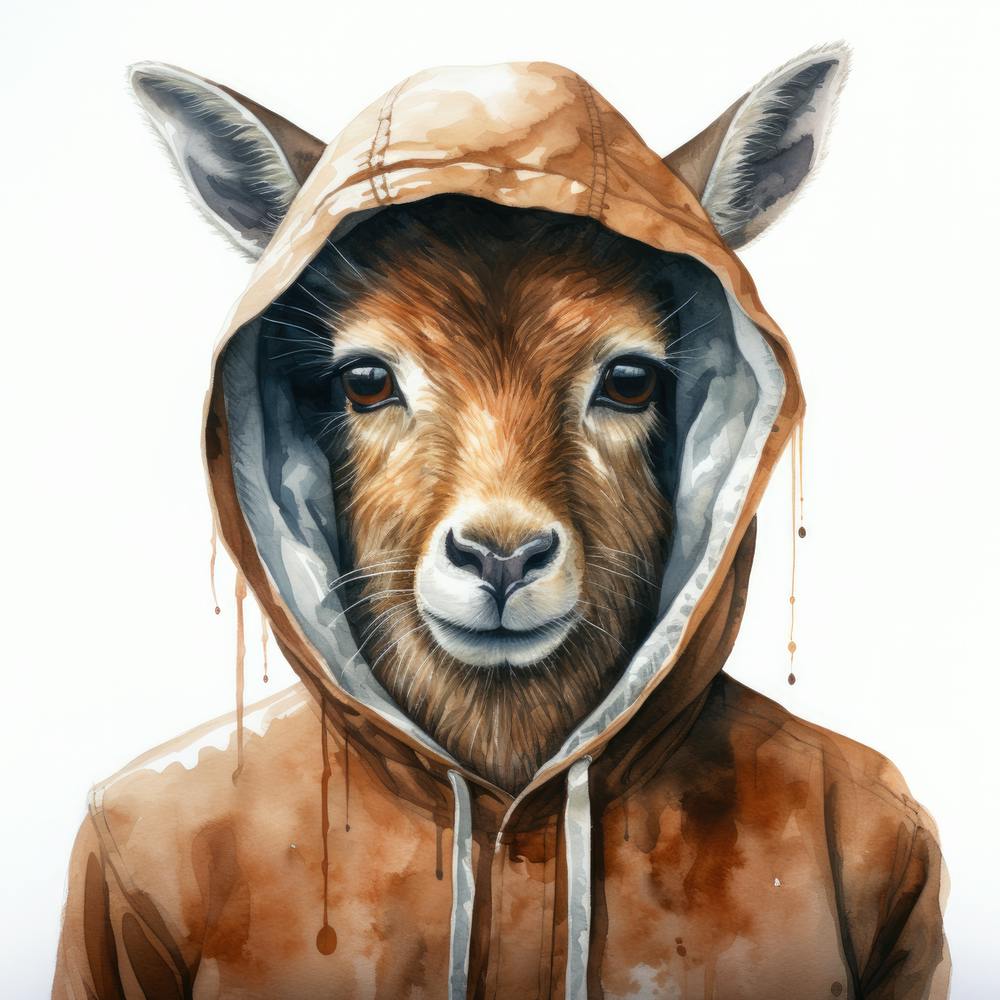 Watercolour Cartoon Waterbuck In A Hoodie 2