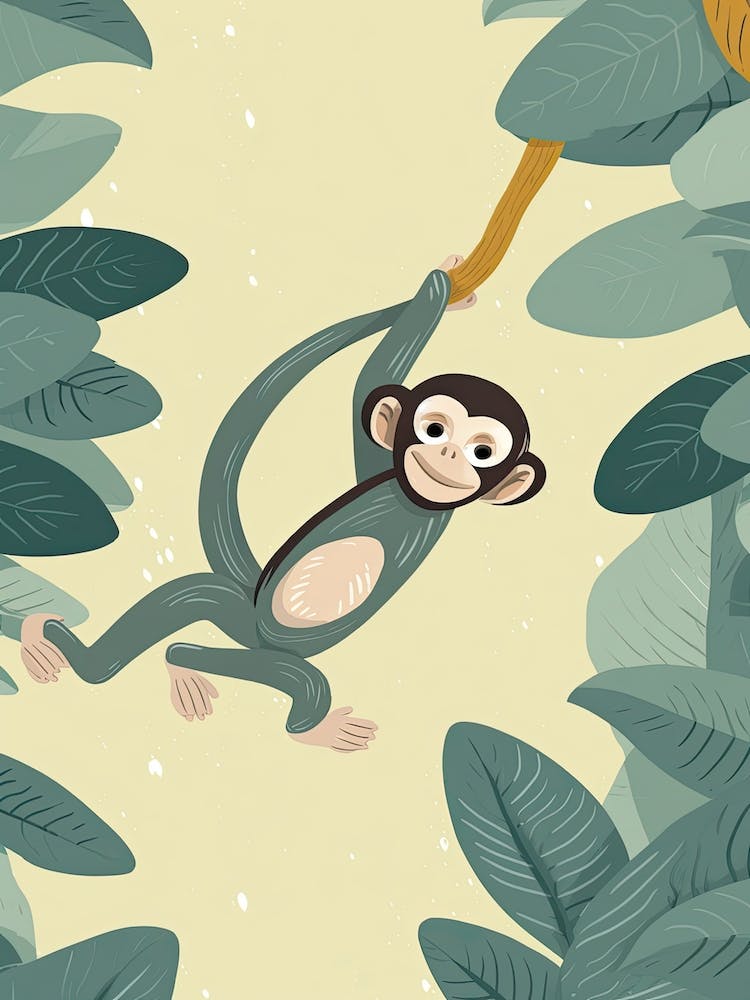 Monkey Jungle Cartoon Illustration 3