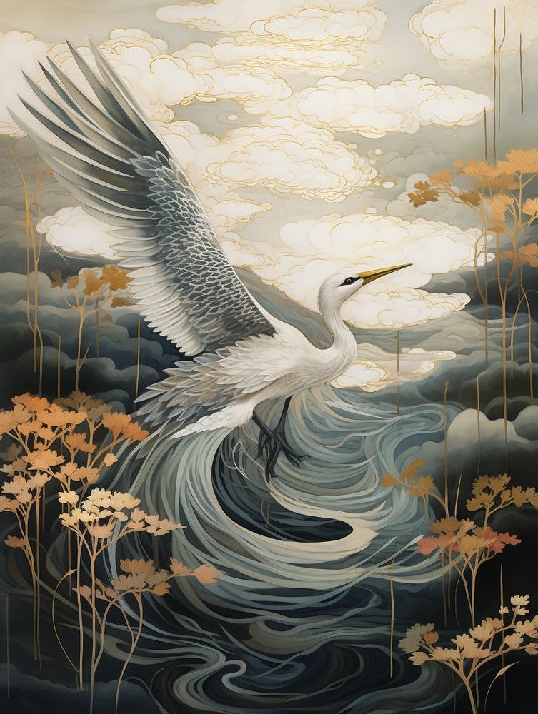 Crane 2 Gold Detail Painting